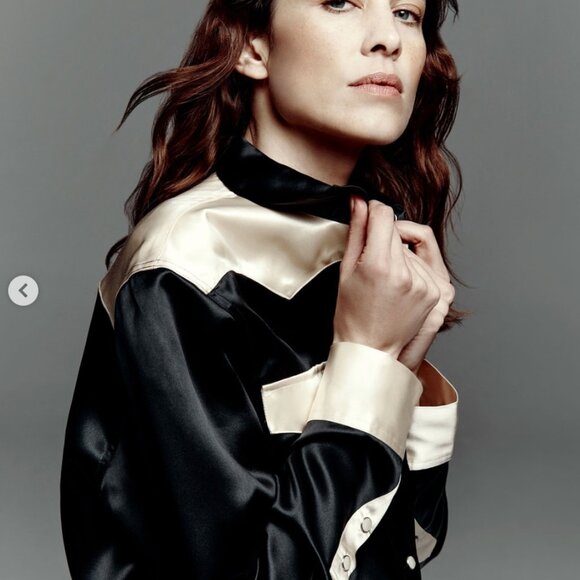 Alexa Chung x Madewell Satin Western Shirt Black/Cream Size XL NWT - Picture 1 of 11